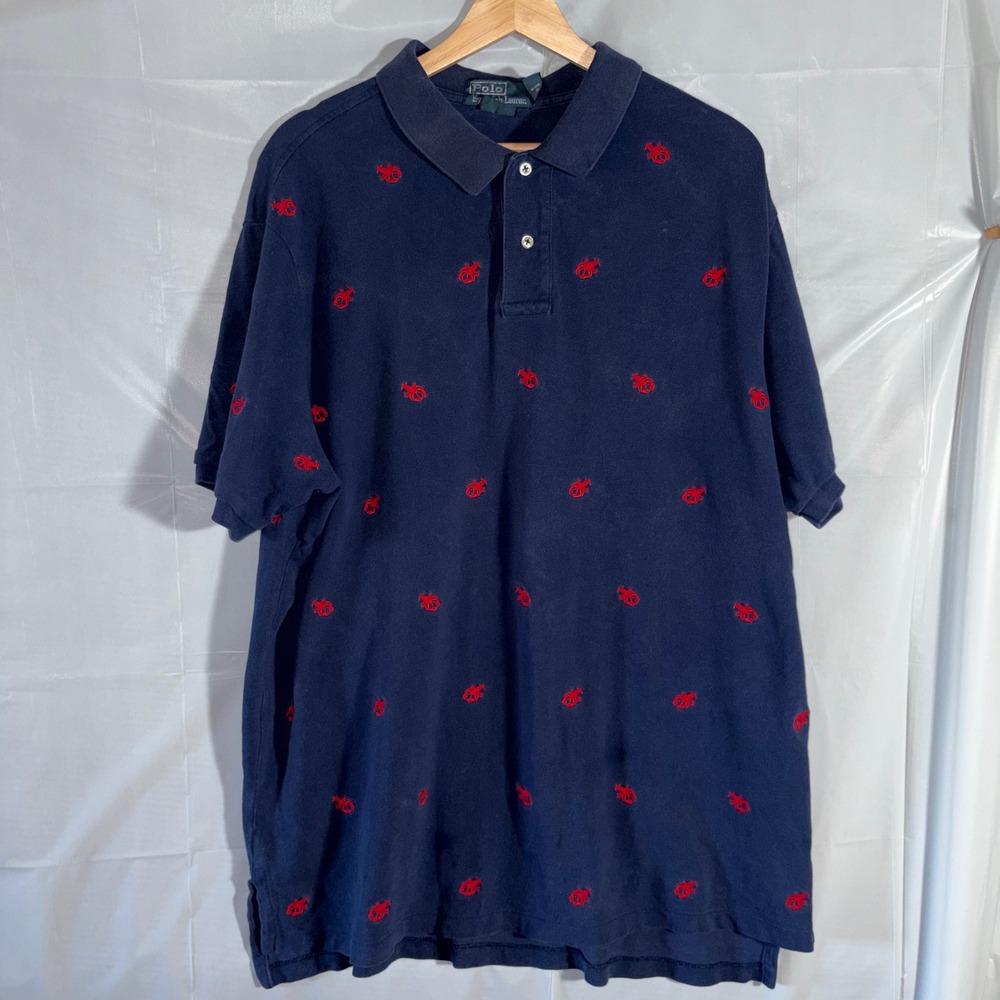 Vtg Polo Ralph Lauren Shirt Mens XXL Navy Blue Red Lobster Embroidered Preppy